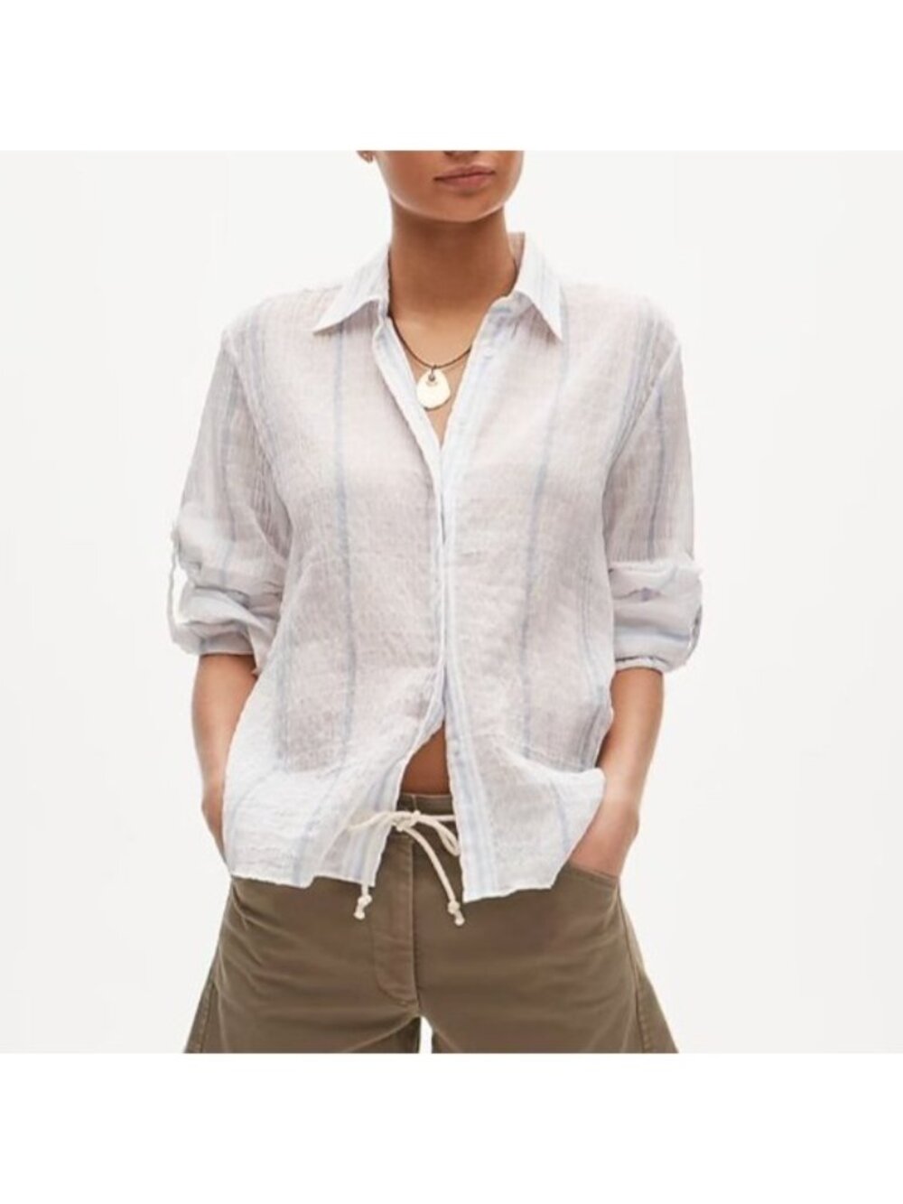 NWT J.Crew Jules Button-Up Shirt Sz 4 White Stripe Sheer Textured Gauze Chic